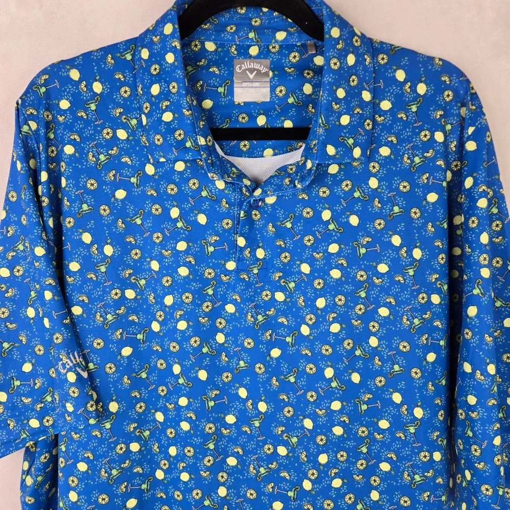 Callaway Men Opti-Dri Golf Polo Shirt XL Blue Margarita Lemon Swing Tech Stretch